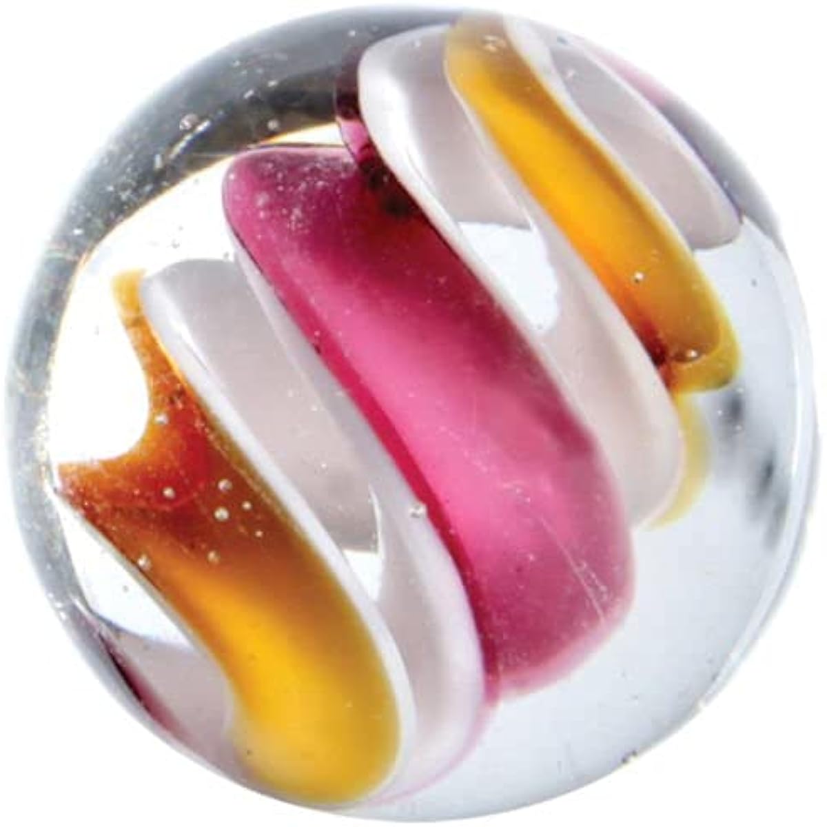Big Game Toys Set of 3 HELTER SKELTER 16mm Handmade Art Glass Marbles Clear/Blue/Yellow/Pink/Orange Swirl Cat's Eye Home Decoration/Vase Filler/Aquarium