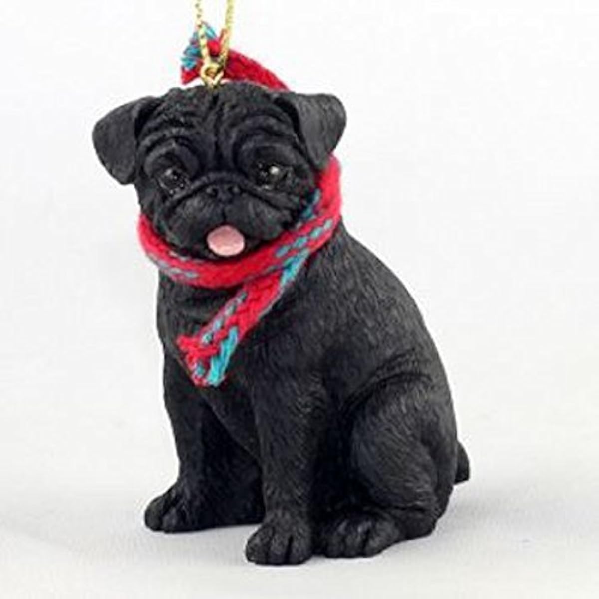 Pug with Scarf (Black) Christmas Ornament (Large 3 inch version) Dog