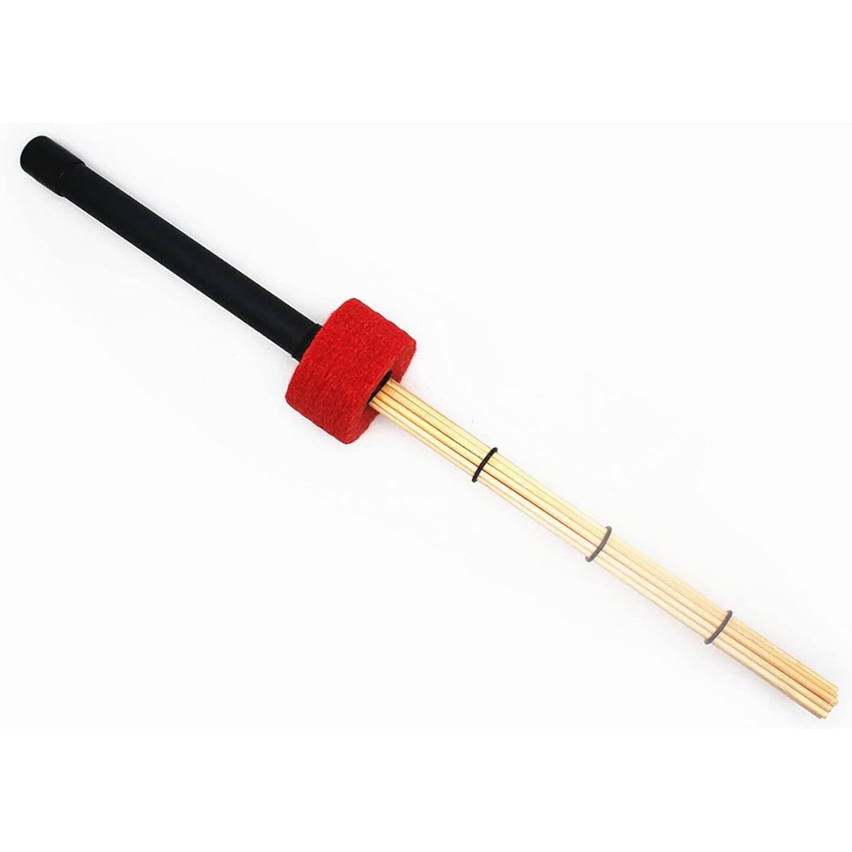 TUOREN Cajon Brush Stick 16 Inch Cudgeon Box Drum Percussion Brush with Comfortable Rubber Handle & Bamboo Strip Red
