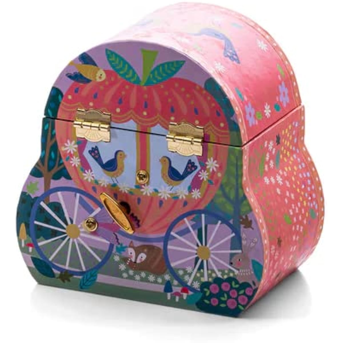 Floss & Lock Fairy Tale Carriage Musical Jewelry Box with Swirling Figurine for Kids Jewelry Storage