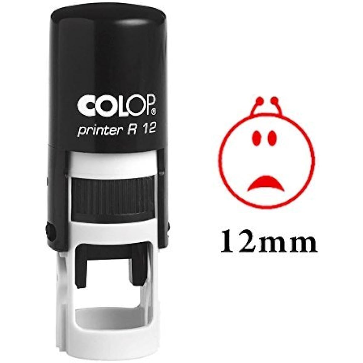 Sad Face Self Inking Stamp Colop Mini Round Decorative Teacher Stamp 12mm Red