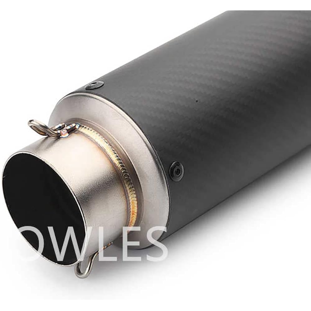 OWLES Slip-on Muffler Motorcycle Silencer 60.5mm 370mm General Purpose Stainless Steel + Carbon Motorcycle Exhaust Pipe Exhaust Pipe Band Included (D, 60.5mm)