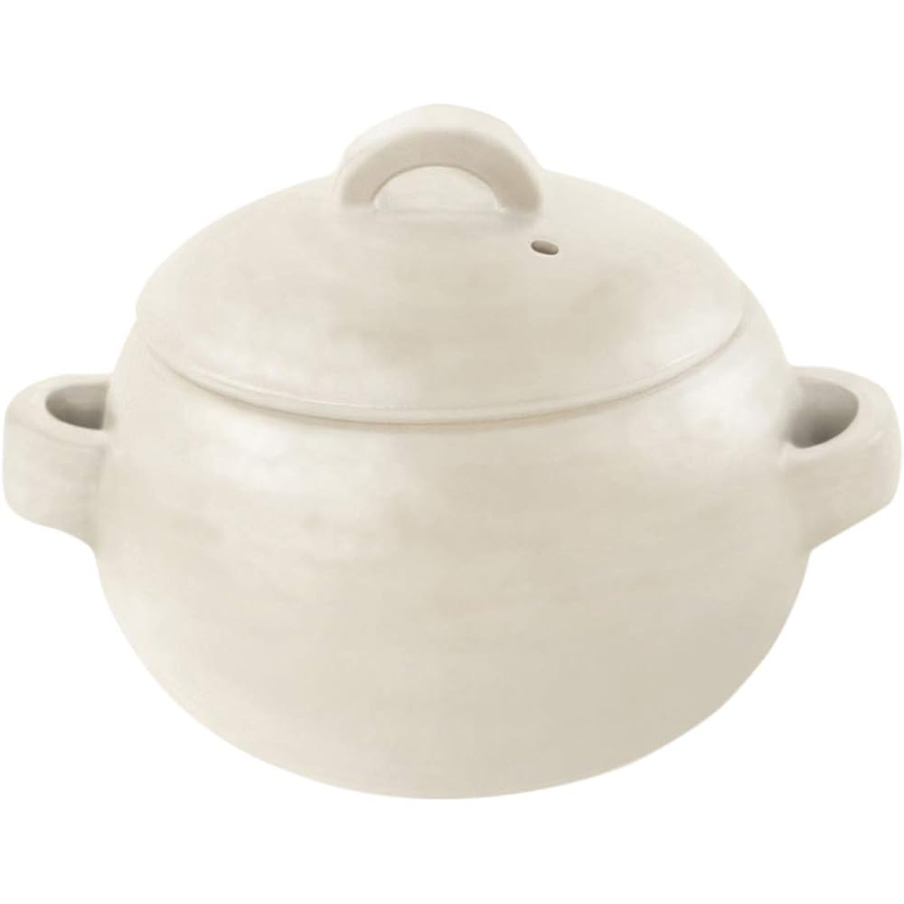 &NE Banko-yaki rice pot, 3 cups, with bamboo rice paddle, white NMT-065-WH