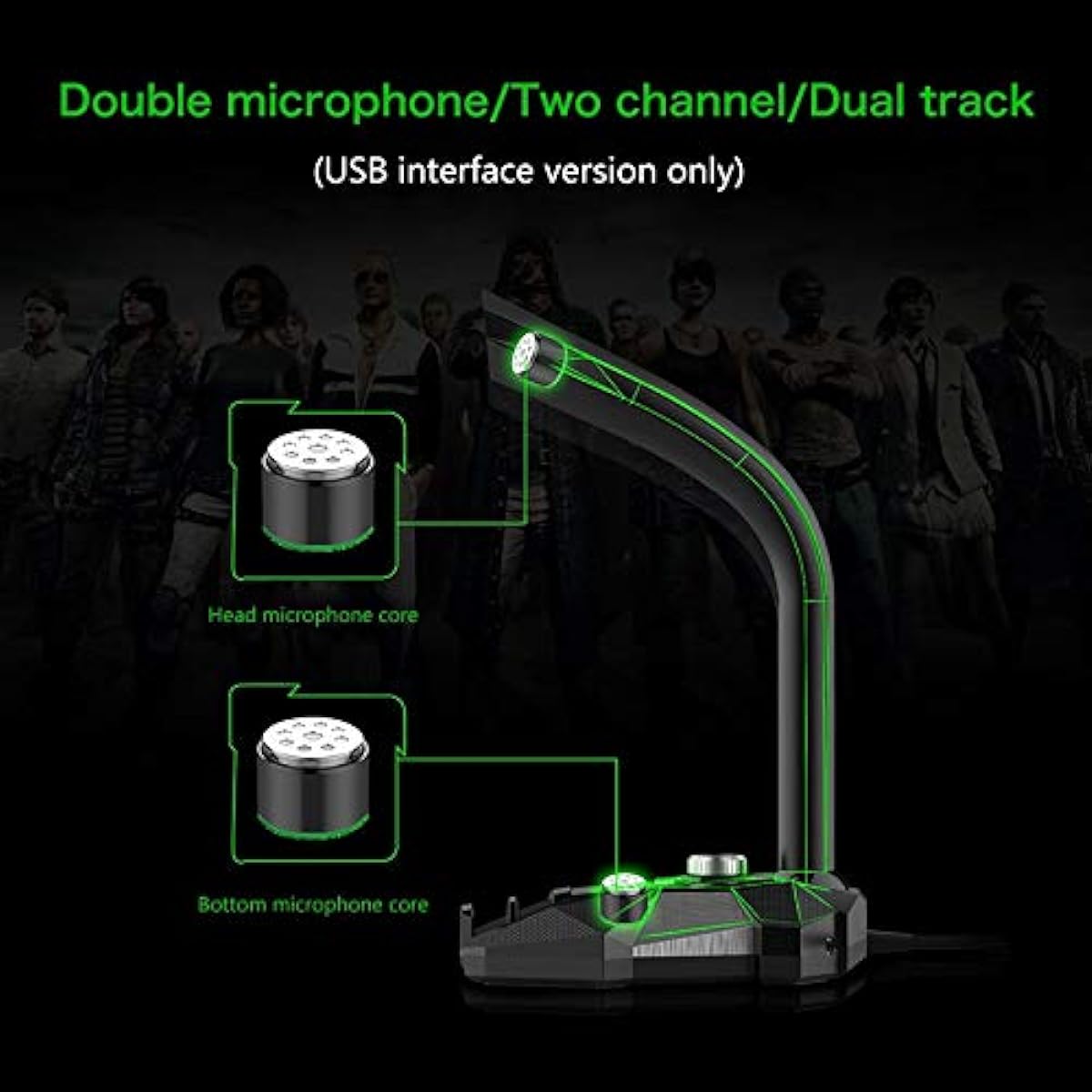 Microphone Dynamic Wired Gaming Condenser Microphone USB Studio Game 360 PC Microphone for Computer Desktop Professional Dual Mic LED (A)