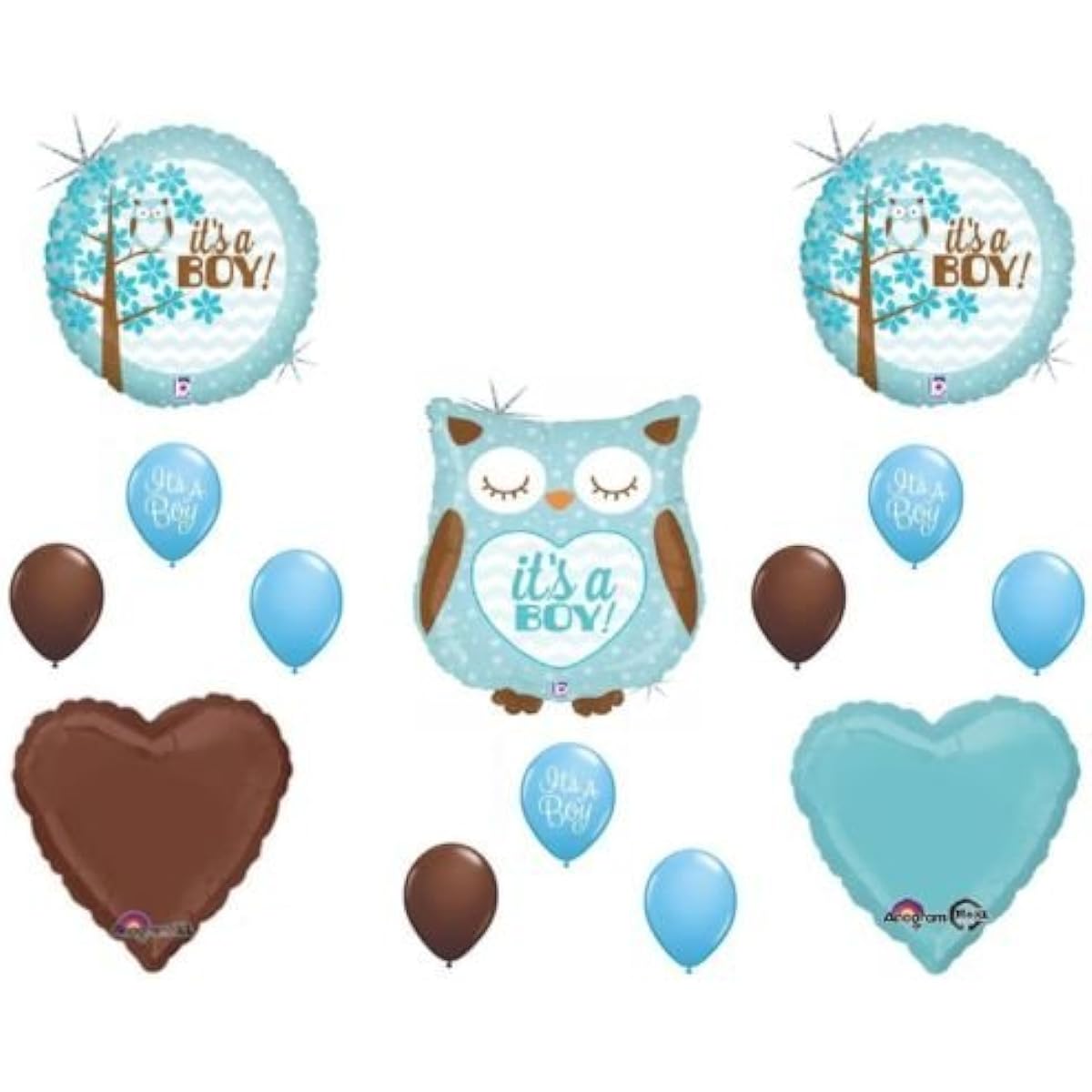 Loonballoon It's a Boy Owl Blue Brown Baby Shower Party (14) Decorations Mylar & Latex Set