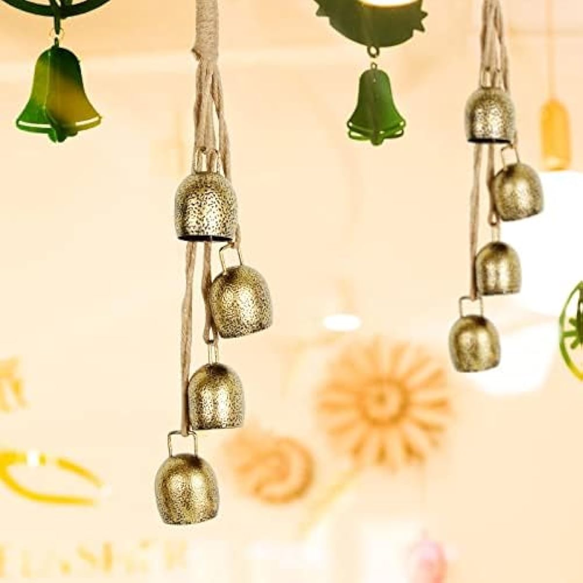 SIX FOXES 2pcs Cow Bell Bell Ornament 2023 Christmas Bell Decorative Bell Decorative Bell Metal Tibetan Meditation Decorative Cowbell with Jute Hanging Rope