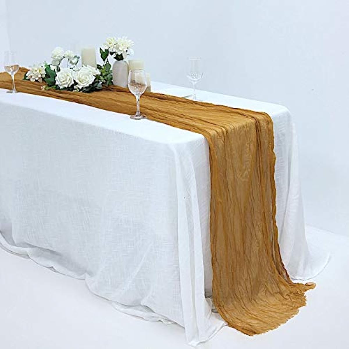 BalsaCircle 10ft Mustard Yellow Cotton Cheesecloth Gauze Extra Long Table Runner for Wedding Party Reception Decorations