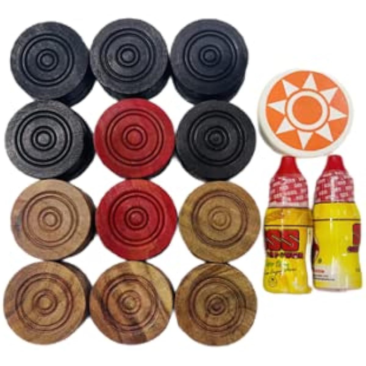 Pam Herbals Wooden Carom Coin Set (24 Coins + 1 Striker + 2 Disco Pro Carom Smootheners)