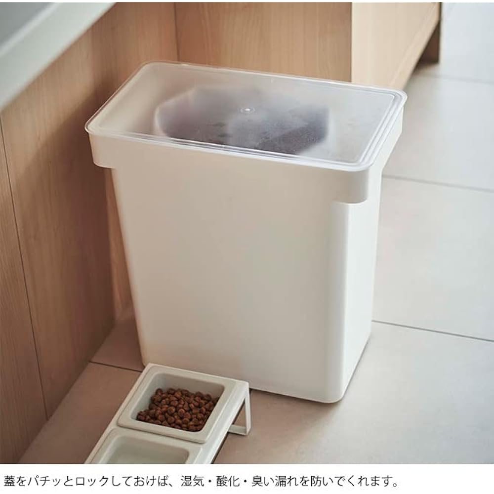 Yamazaki Jitsugyo Airtight Pet Food Stocker 12kg with Measuring Cup Black Approx. W41 x D24 x H42.5 (When lid is open: Approx. H65.5) cm Tower Food Stocker Storage Container 5618