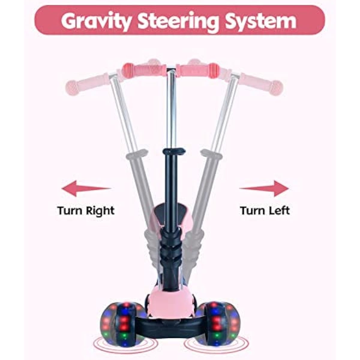 Kick Scooter Toy for Kids Age 2 3 4 5 Years Old, 3 LED Wheels, 4 Height Adjustable Levels, Removable Seat for Ride-On Scooter, Birthday Gift, Outdoor Toy for Babies, Toddlers, Boys, Girls