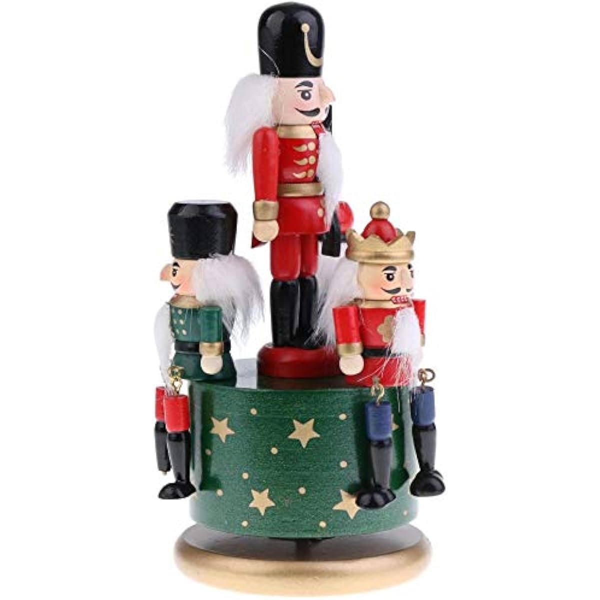 Taotenish Wooden Nutcracker Music Box, Hand Painted Nutcracker Soldier Figure Drummer Music Box Home Decor Green