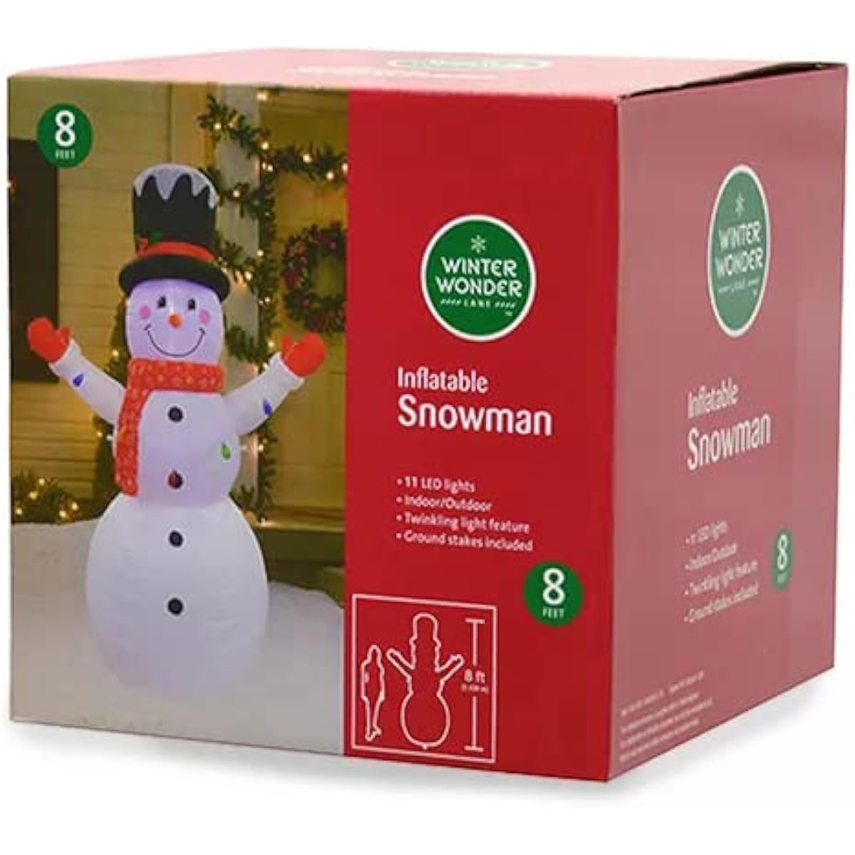 Winter Wonder Lane 8ft Inflatable Snowman for Indoor and Outdoor with 11 LED Lights