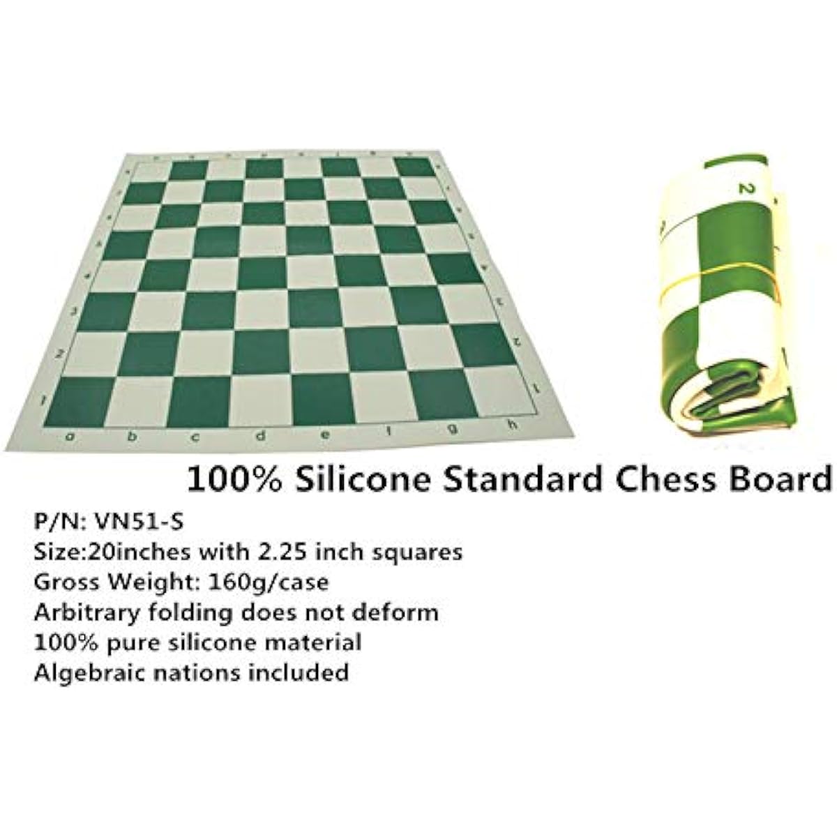 IDOPUZ 100% Original Silicone Chess Board 20 Inch Roll Up Tournament Chess Mat Green
