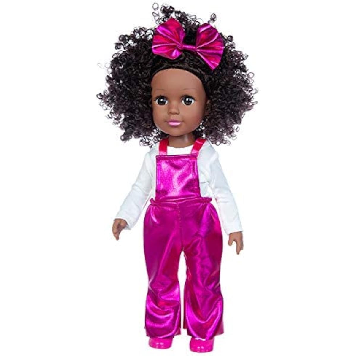 K.T. Fancy 14.5" Black Baby Girl Doll and Clothes Set, African Washable Realistic Silicone Girl Doll with Cute Sunflower Dress and Shoes, Great Gift for Kids/Girls