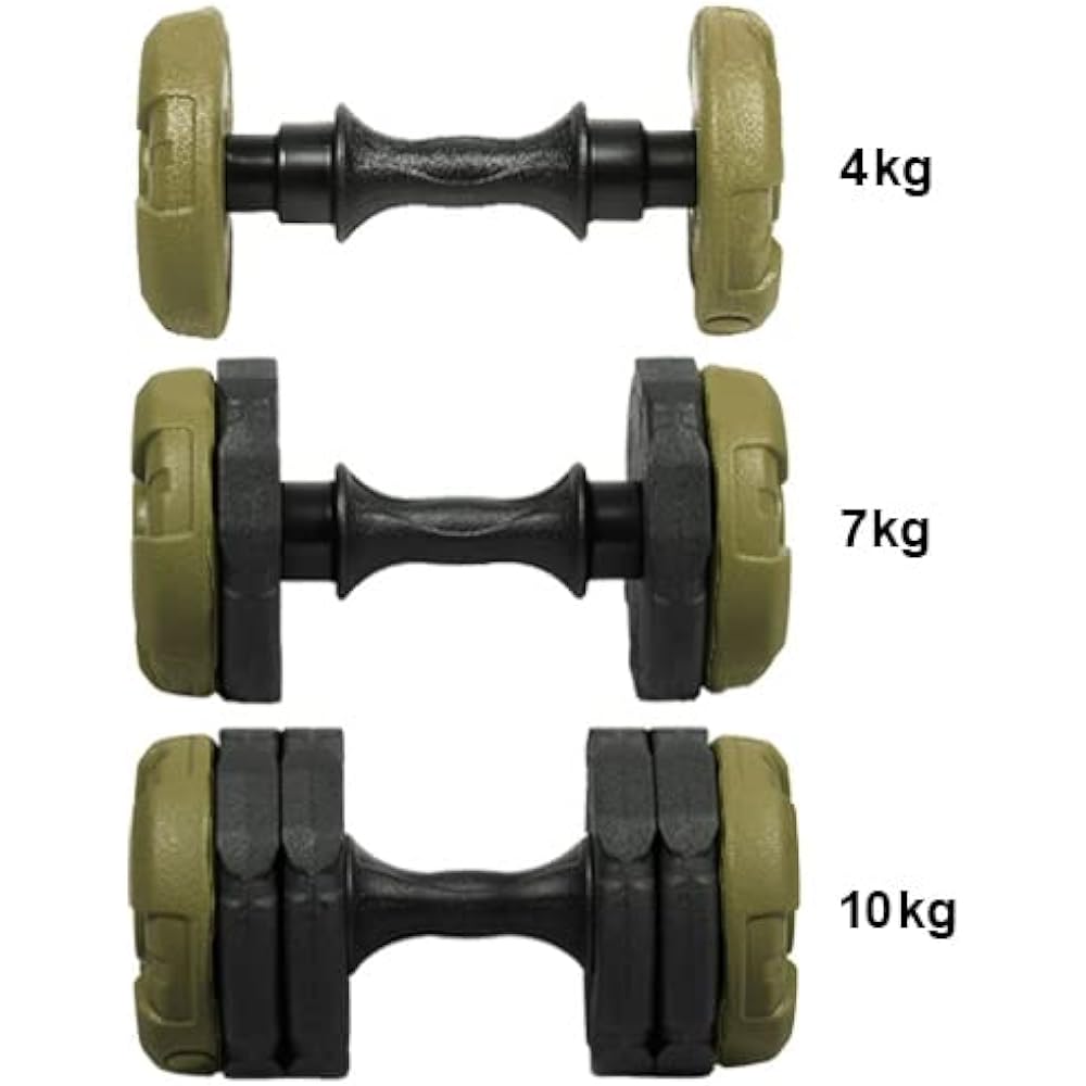 Leading Edge Adjustable Dumbbell Army Dumbbell 10kg x 2 Set Adjustable Odorless Rust Free Muscle Training Green