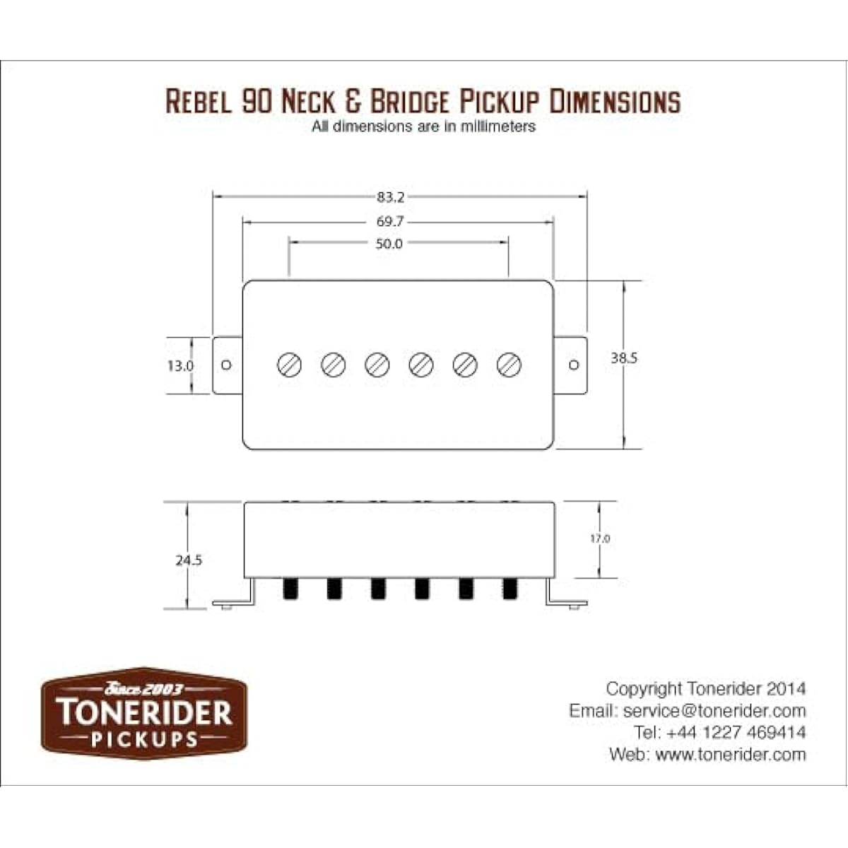TONERIDER REBEL 90 Neck Pickup Humbucker Size P90 Nickel Cover UK Brand