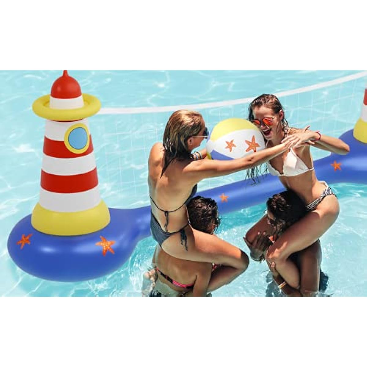 MeiGuiSha Inflatable Lighthouse Float Volleyball Set Fun Swimming Pool Summer Party with Floating Volleyball Net Swimming Game for Kids and Adults 2
