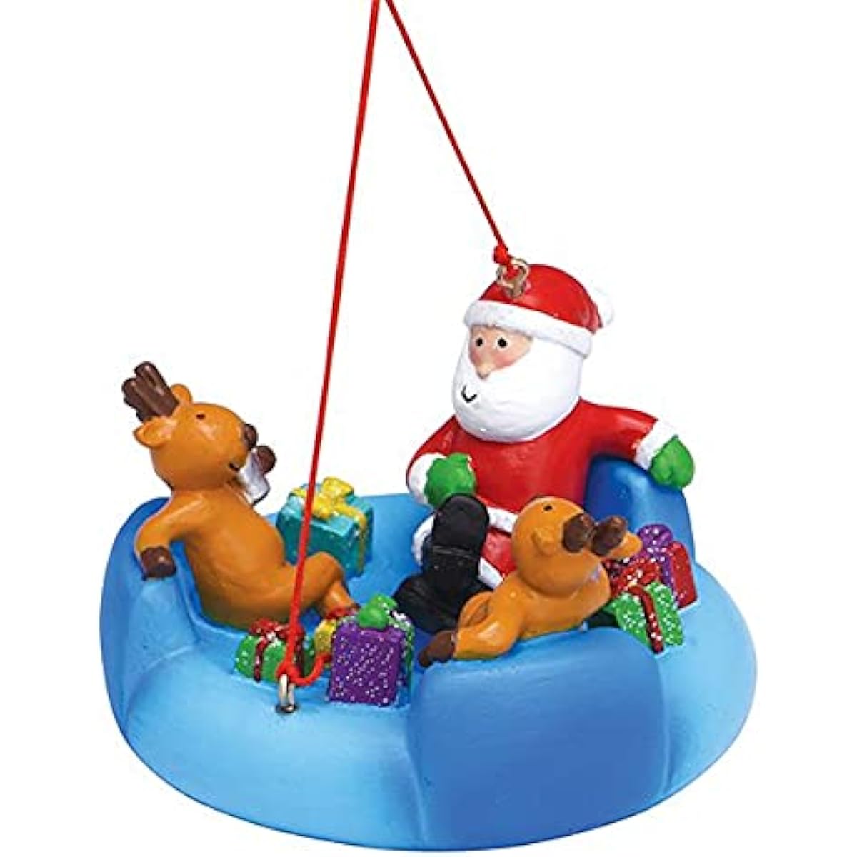 River Tubing Santa and Reindeer Ornament