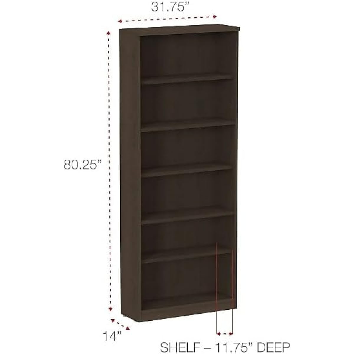 Alera ALEVA638232ES Valencia Series 6 Tier 31-3/4" x 14" x 80-1/4" Book Case - Espresso