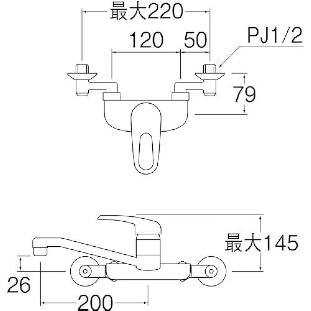 SANEI Single Lever Mixer Faucet for Kitchen, Wall Mounted, Upward Pipe, Spacious Space, All Plated CK2710-13