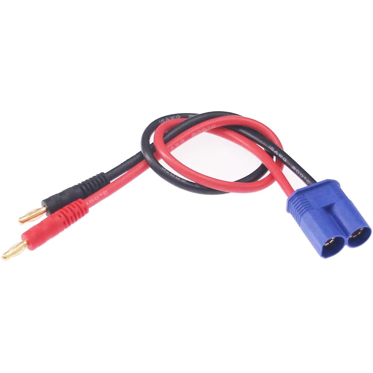OliRC EC8 Connector Plug to 4mm Banana Plug Battery Charging Lead Adapter Cable 12awg 30cm 2pcs