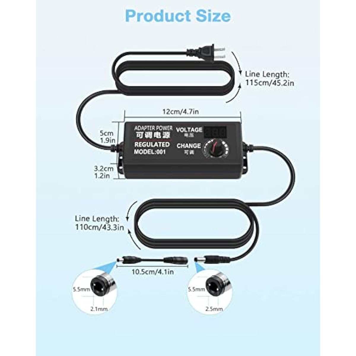 Aclorol Universal Power Supply 4V-24V 5A 120W Adjustable AC/DC Power Adapter 100-240V AC to DC 24V 19V 12V 5V 5V 9V 6V 5A 4A Multi-Voltage Variable Switching Converter with Polarity Converter & 14 Chips