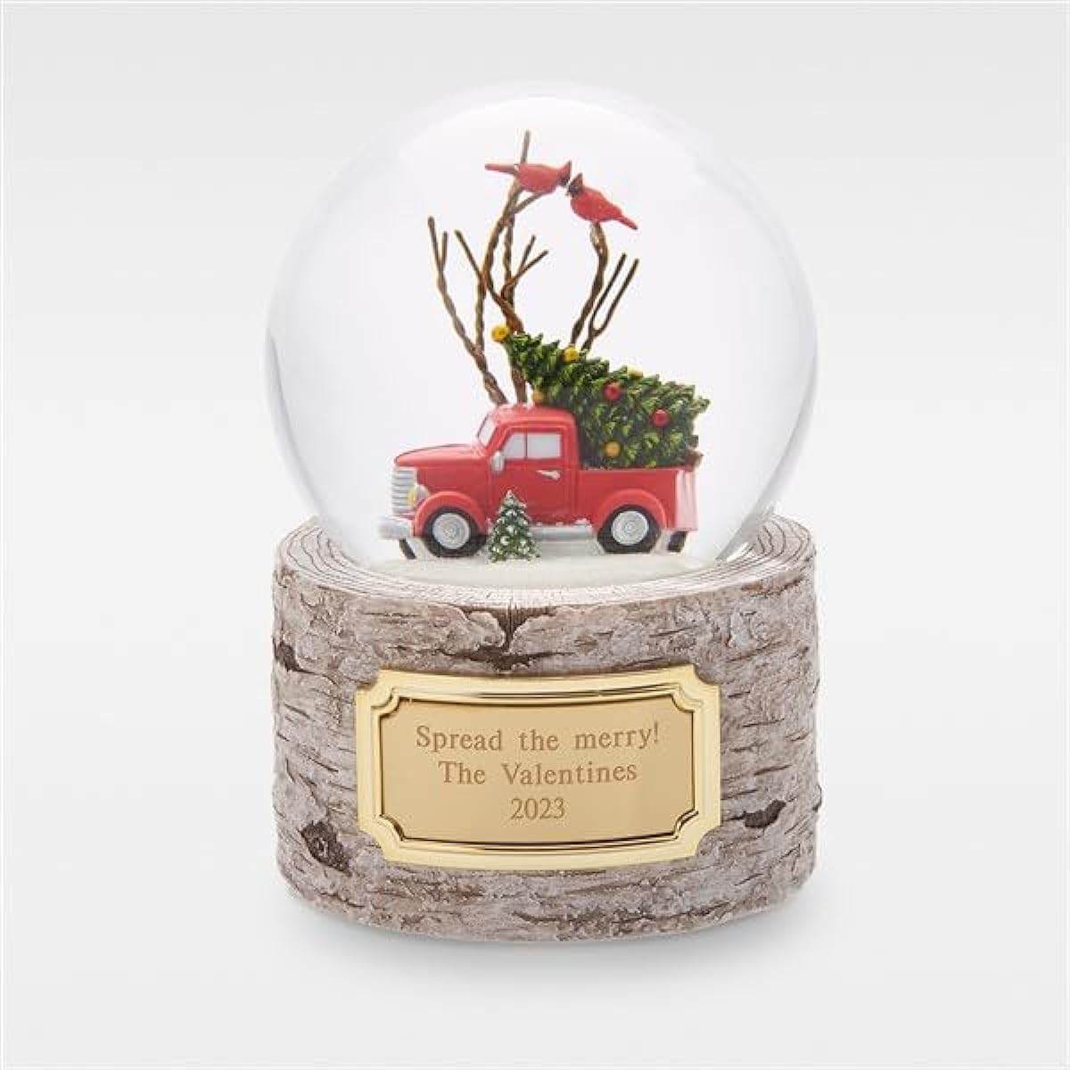 Things Remembered Personalized Red Truck Faux Birch Base Snow Globe Engraved