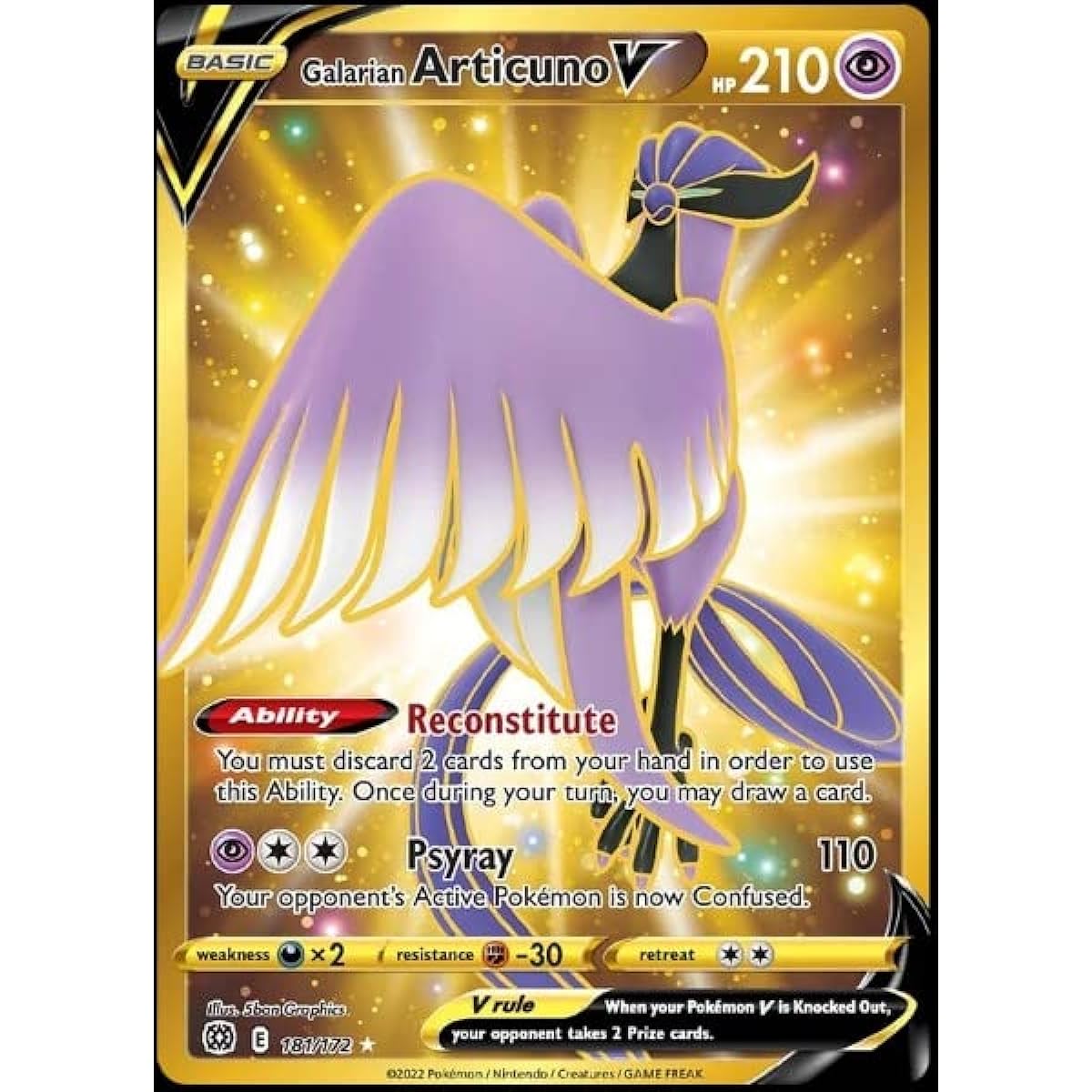 Galarian Articuno V 181/172 Shining Star Secret Rare Gold Pokemon Card