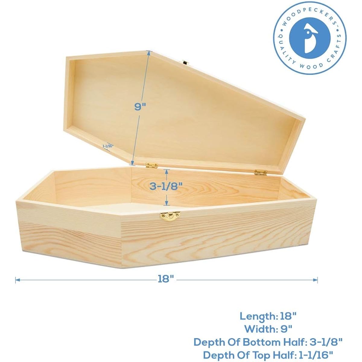 Woodpeckers Large Halloween Coffin Box Unfinished Wooden 18" 1 Pack Halloween Craft Gift Box Party Decoration Pet Casquette