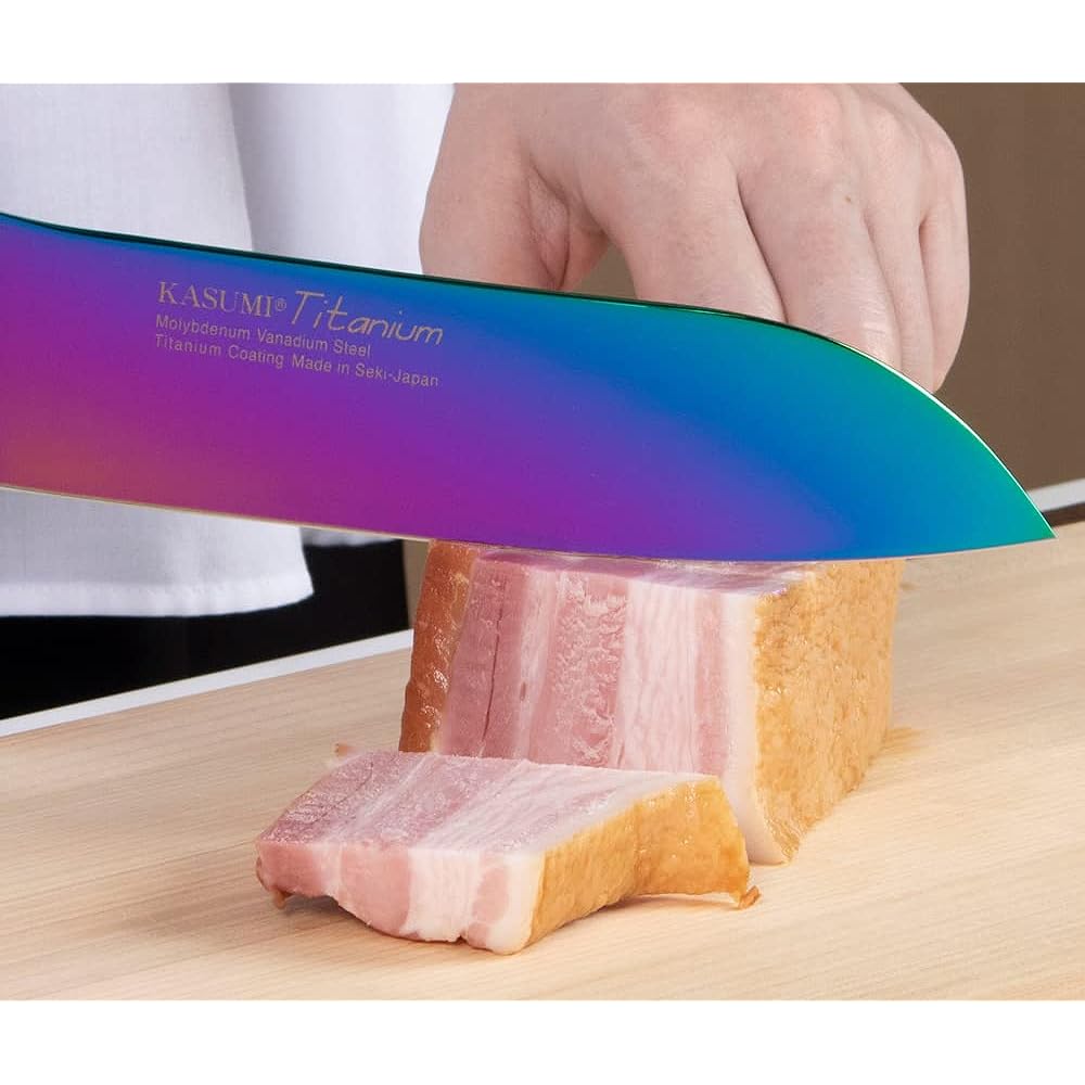 SUMIKAMA Kasumi Knife Titanium Coating Santoku Knife Made in Japan 18cm All Purpose Knife Rust Resistant Sharpness Color Opal Made in Seki City KASUMI 22018/RA