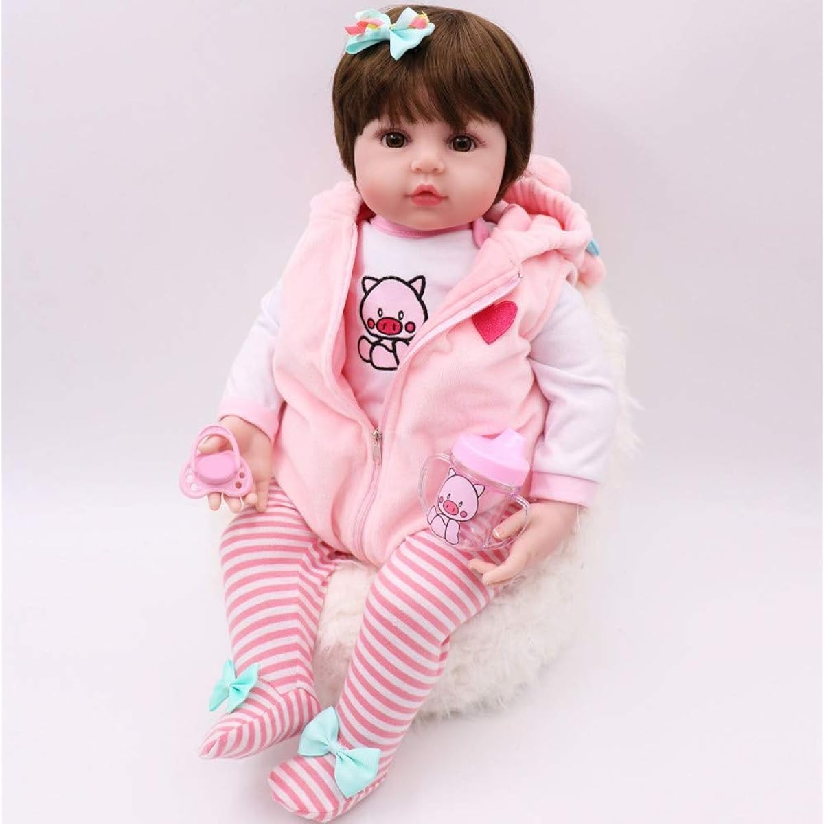 Mulanimo Reborn Doll 47CM Realistic Baby Doll with Built-in Magnet Pacifier/Bottle Made of Premium Silicone Soft Full Body Reborn Baby Baby Doll Handmade Baby Infant Gift Girl Gift Parent-Child Game Brown Eyes