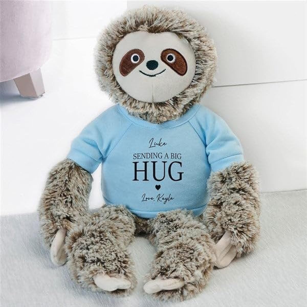 Personalization Universe Sending Hugs Personalized Stuffed Plush Sloth Plush Valentine's Day Gift for Boys Girls Personalized 23" Size Perfect Gift for All Ages - Blue
