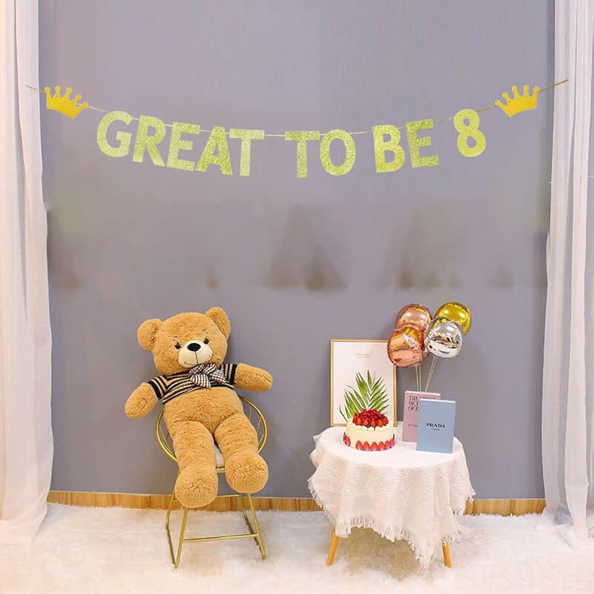 TENNYCHAOR Great to Be 8 Banner Gold Glitter 8th Birthday Party Decorations for Kids 8th Birthday Party Decorations Supplies