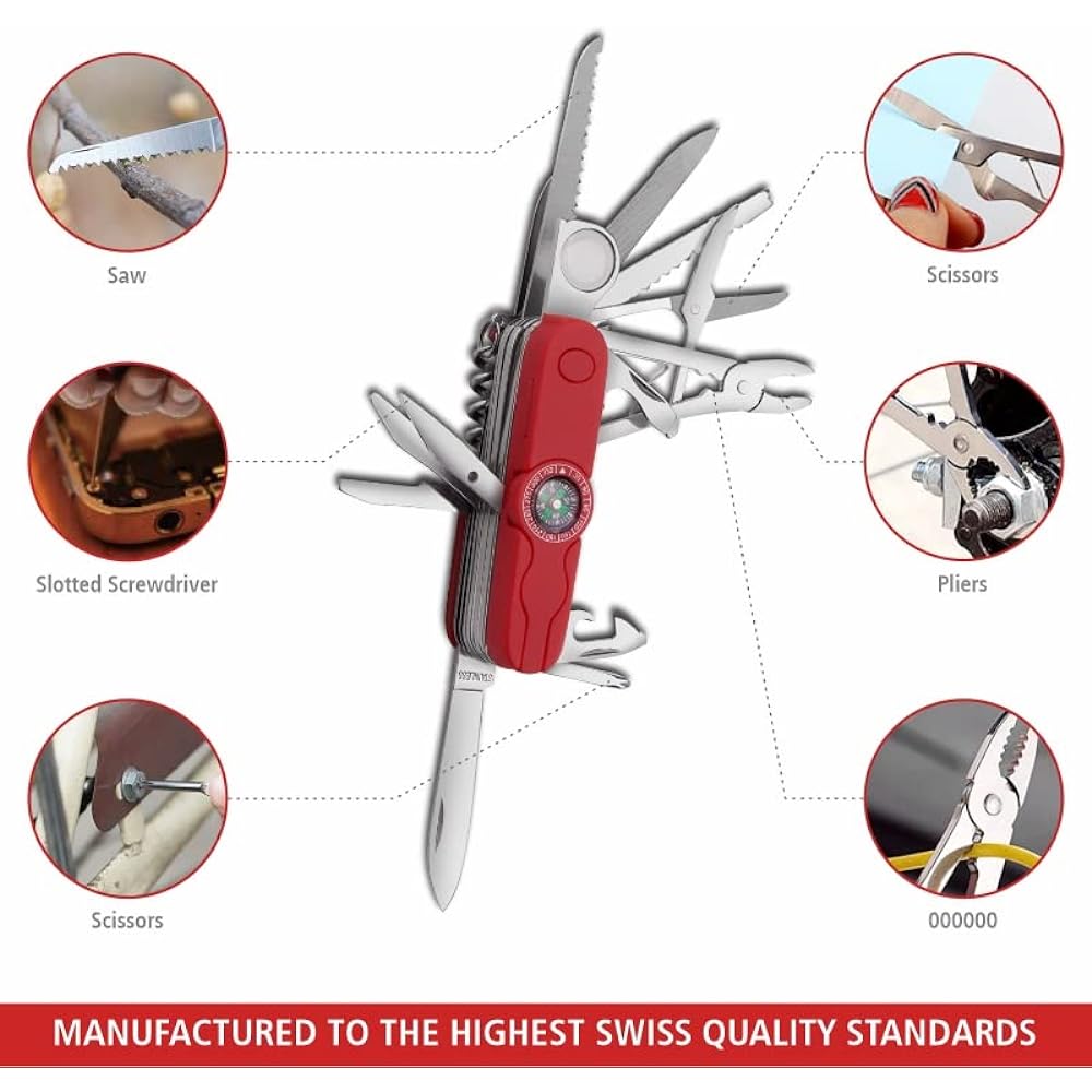 Swiss Eagle Explorer Multi-Tool Pocket Knife with Compass and 30 Functions