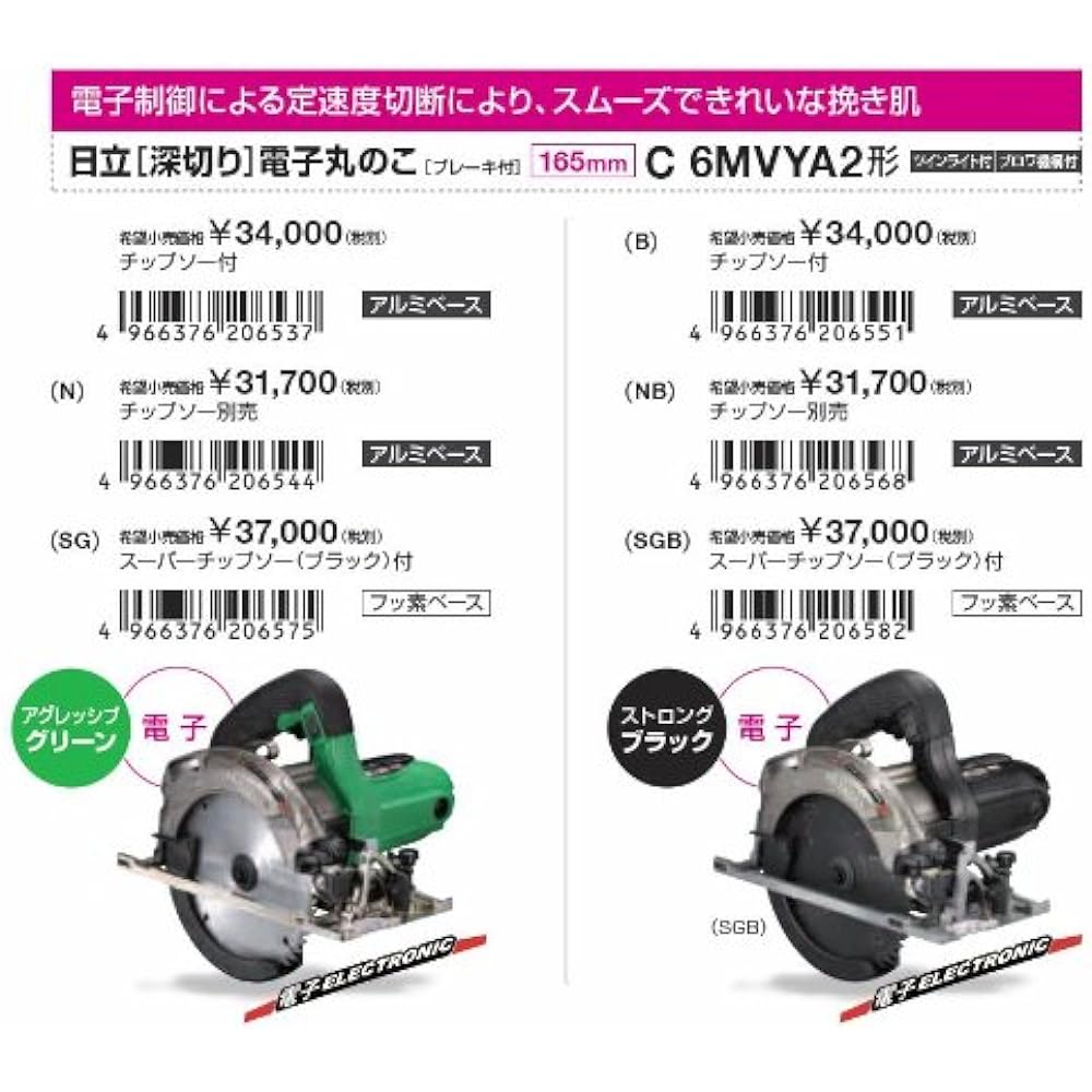 HiKOKI Deep Cutting Electronic Circular Saw, Saw Blade Diameter 165mm, Reverse 5° Bevel Cutting Mechanism, Depth of Cut Adjustment Mechanism, LED Light Included, Black, Saw Blade Sold Separately C6MVYA2(NB)