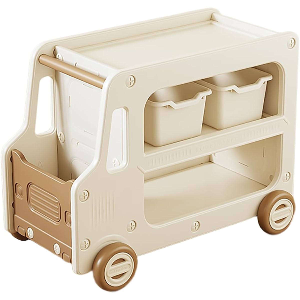 Gorocking Bus Storage Wagon Box Children's Cabinet Side Table Toy Storage Stylish Cute (Brown)