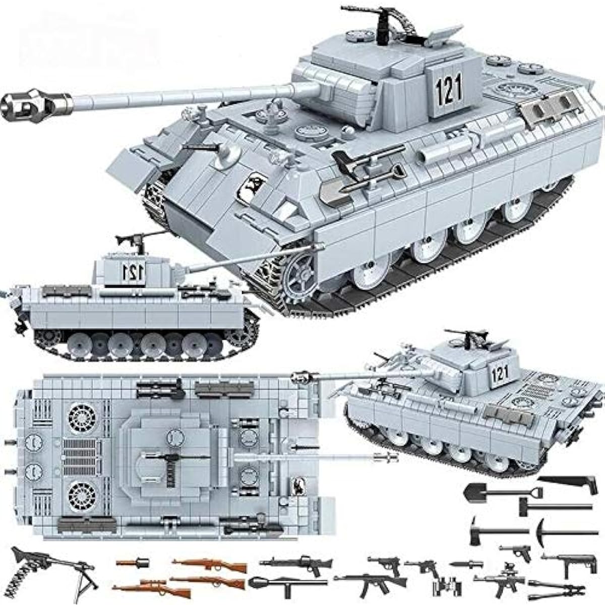 General Jim's World War 2 German Panther 121 Tank Military Building Blocks Blocks - Military Army Tank Set of 990 Brick Pieces and Weapons - Teen and Adult Toys