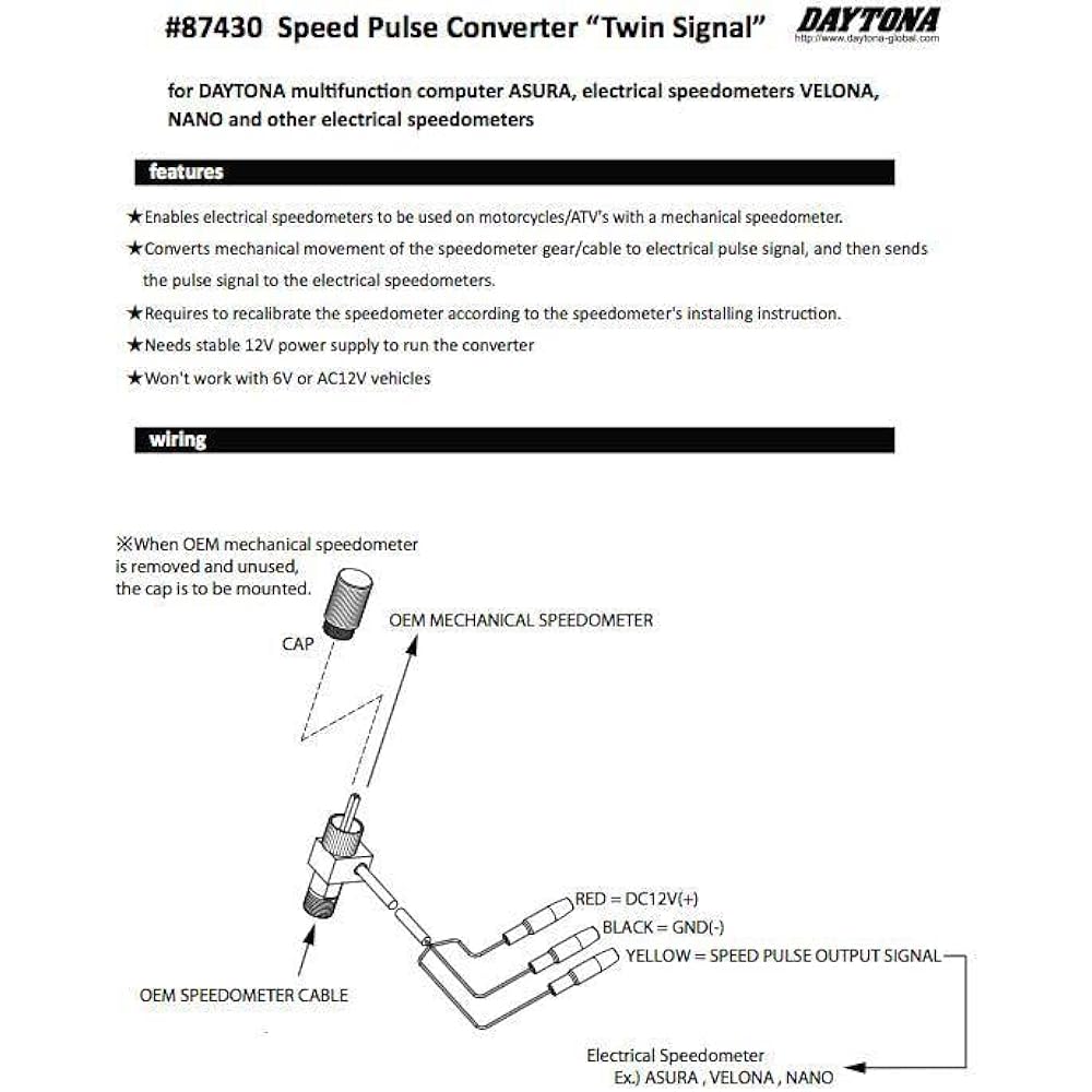 Daytona Motorcycle Electric Speedometer Conversion Adapter Mechanical ⇒ Electric TWIN Type 93390