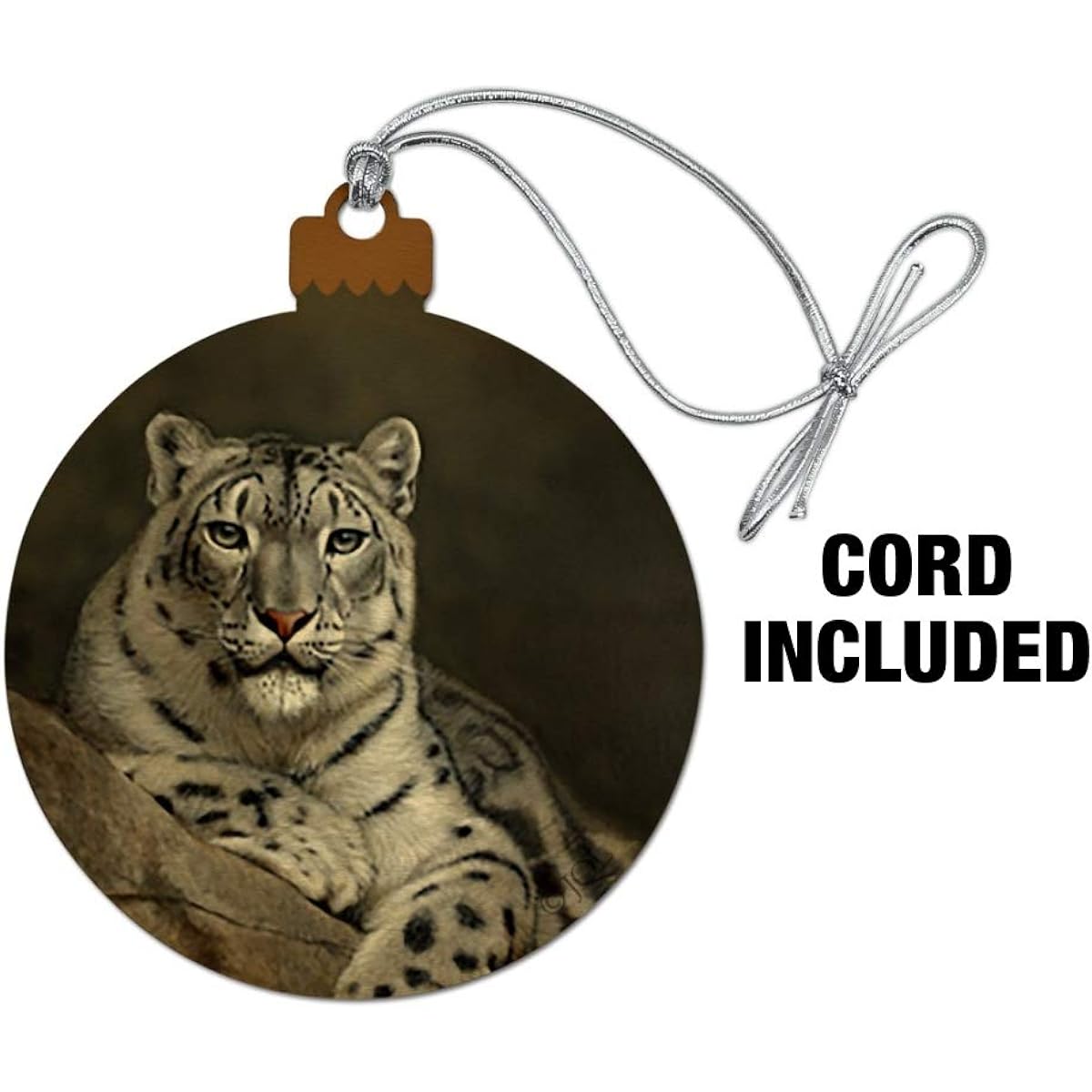 Snow Leopard on Ledge Wood Christmas Tree Holiday Ornament