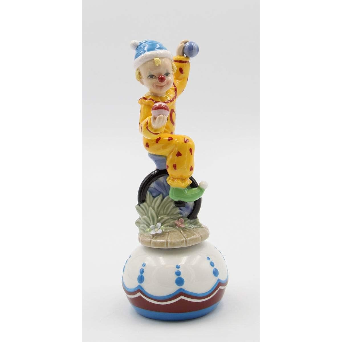 Cosmos Gifts Fine Porcelain Clown Riding Solo Wheel Music Box Figurine (Music Tune: It's a Small World) 8-5/8" Tall