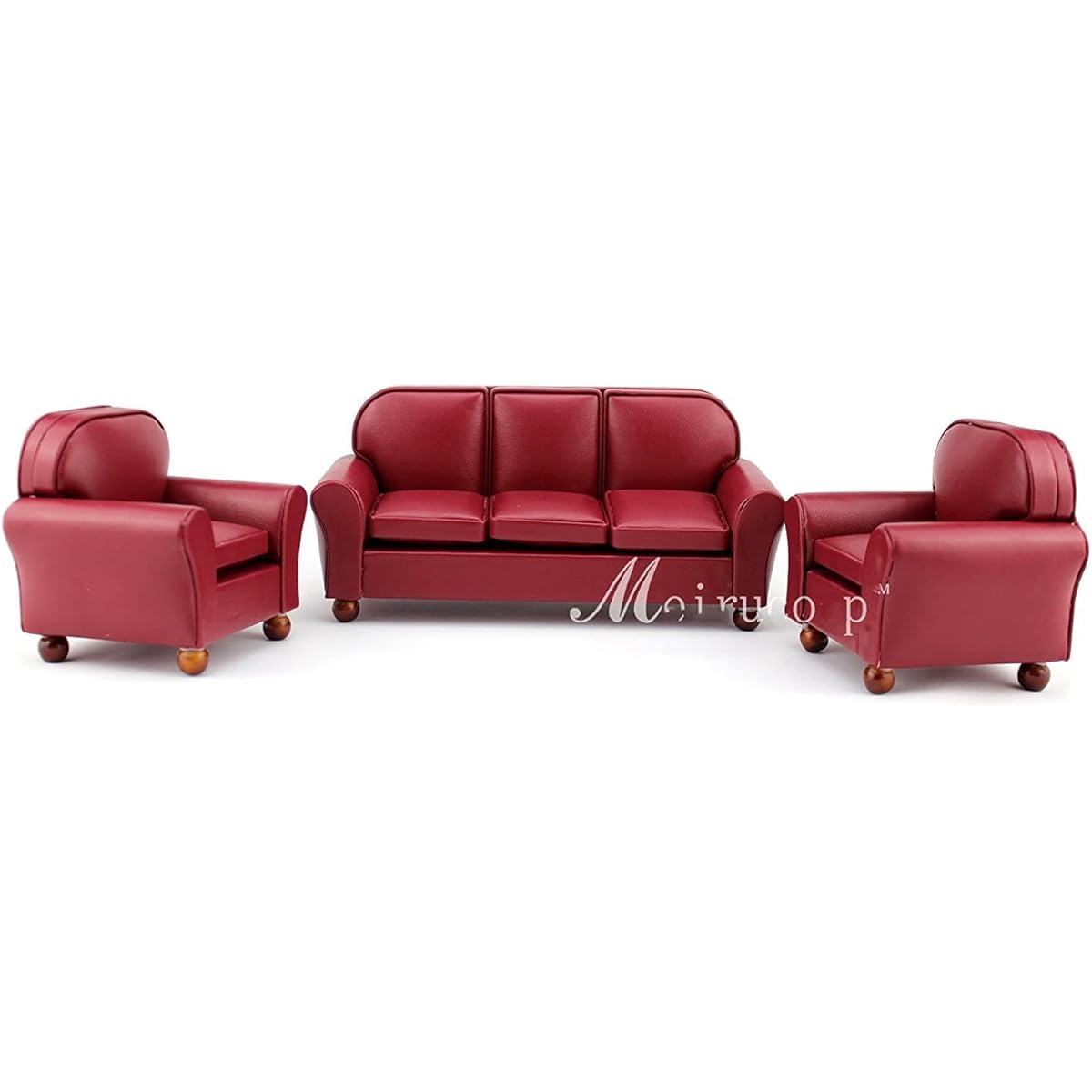 Dollhouse Furniture 1/12 Scale Miniature Red Leather Sofa, Set of 3 Chairs