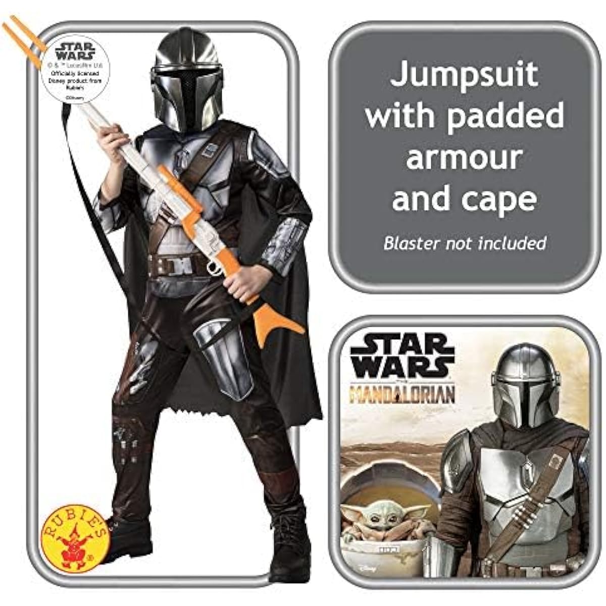 Rubie's Official Disney Star Wars The Mandalorian Kids Costume, Childs Fancy Dress, Size Small Age 4-6 Years, Height 122-126cm
