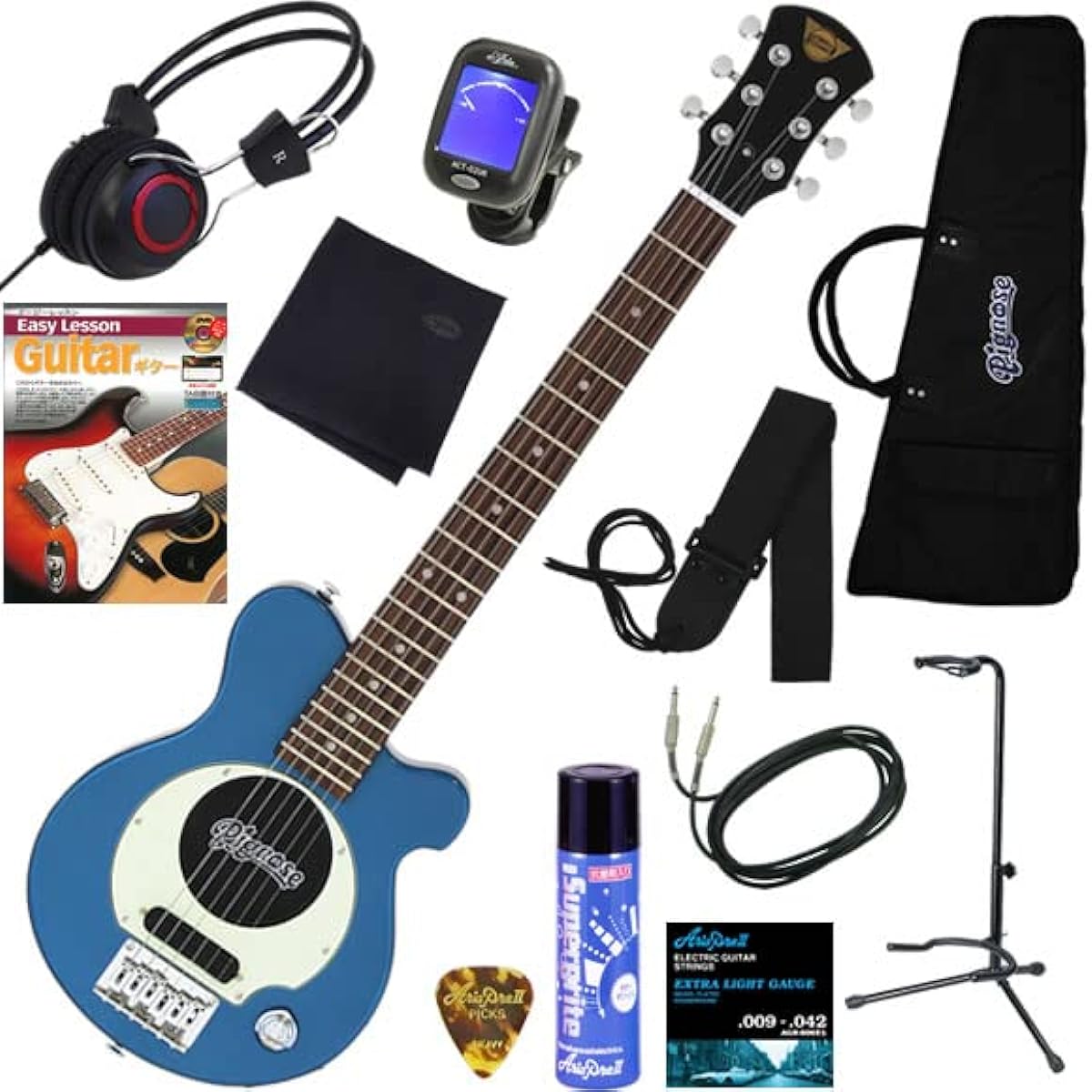 PIGNOSE Electric Guitar with Built-in Amplifier Comes with headphones so you can play without hesitation even at night A complete 12-piece set PGG-200/CS (Cherry Sunburst)