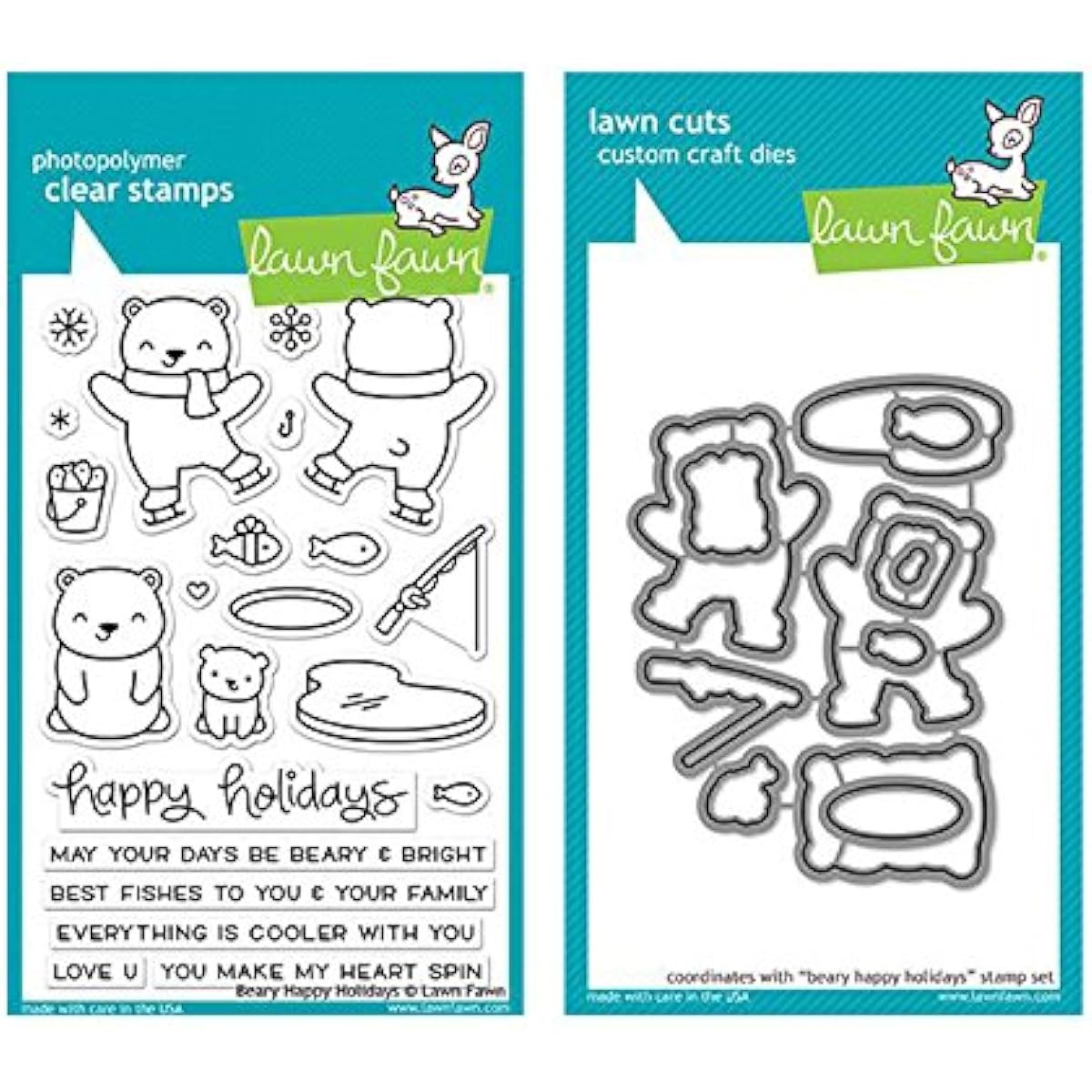 Lawn Fawn Clear Stamp and Coordinating Die Set - Beary Happy Holidays - (LF1470 LF1471) - 2 Item Set