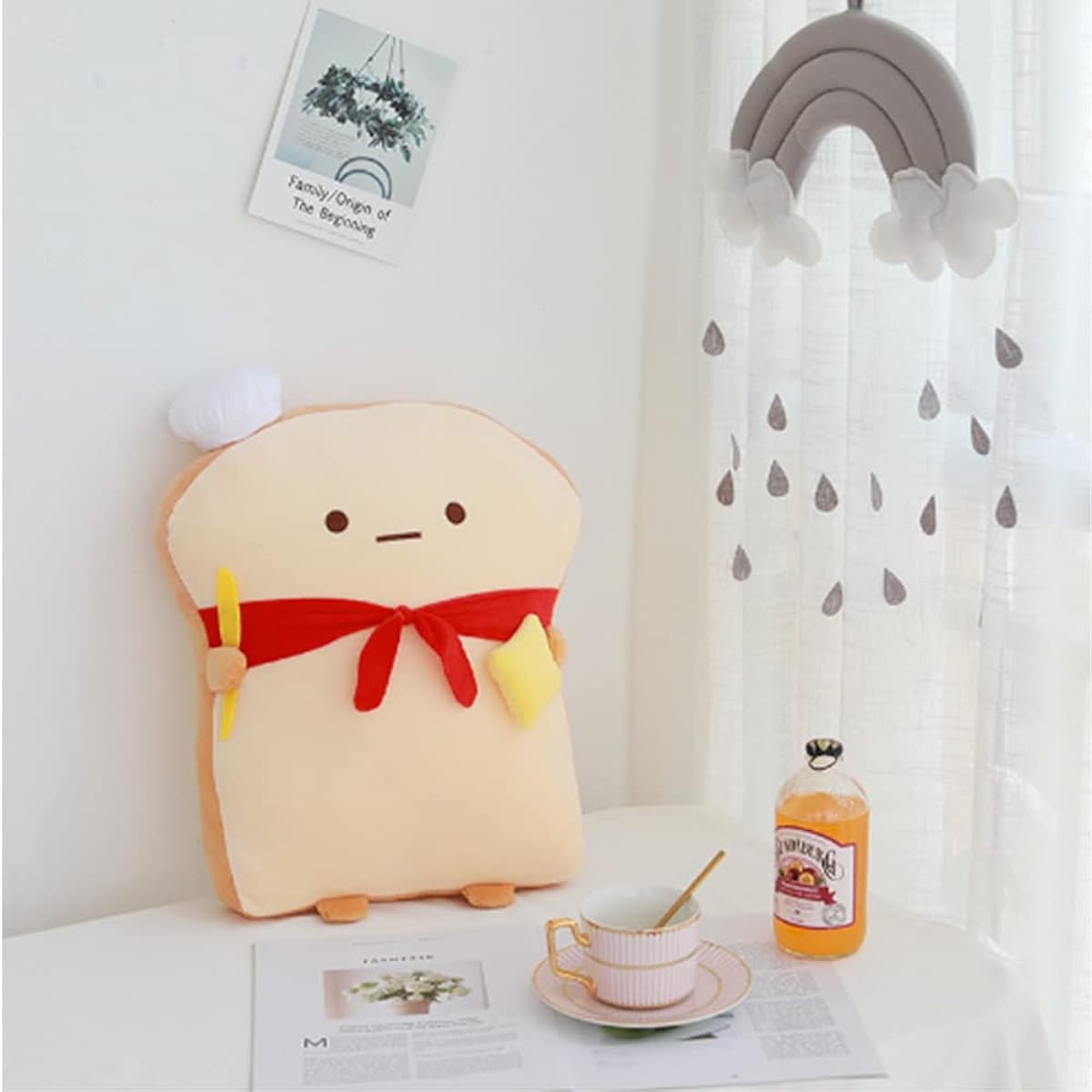 18.9 Inch Toast Baguette Plush Pillow Bread Shape Stuffed Hugging Pillow with Red Scarf Soft Toast Food Sofa Cushion for Home Decoration Funny Gift Stuffed Animal for Kids