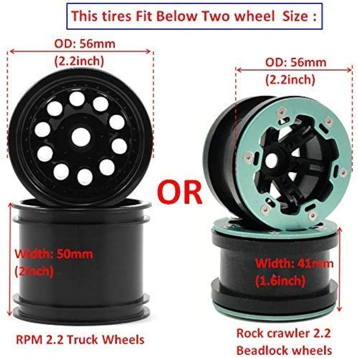 hobbysoul 4pcs RC 2.2 Crawler Mud Tires Sand Snow Badlands Tires 135mm Height Fits 2.2" Beadlock Wheel Rims
