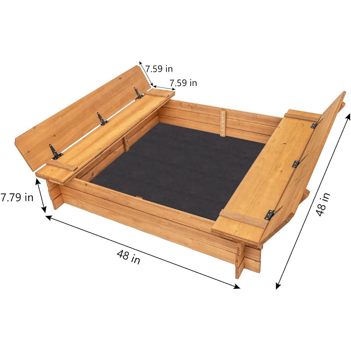 BIRASIL Wooden Sandbox with 2 Bench Seats for Ages 3-8, Sandbox for Backyard, Sandbox, Beach, Patio, Outdoor