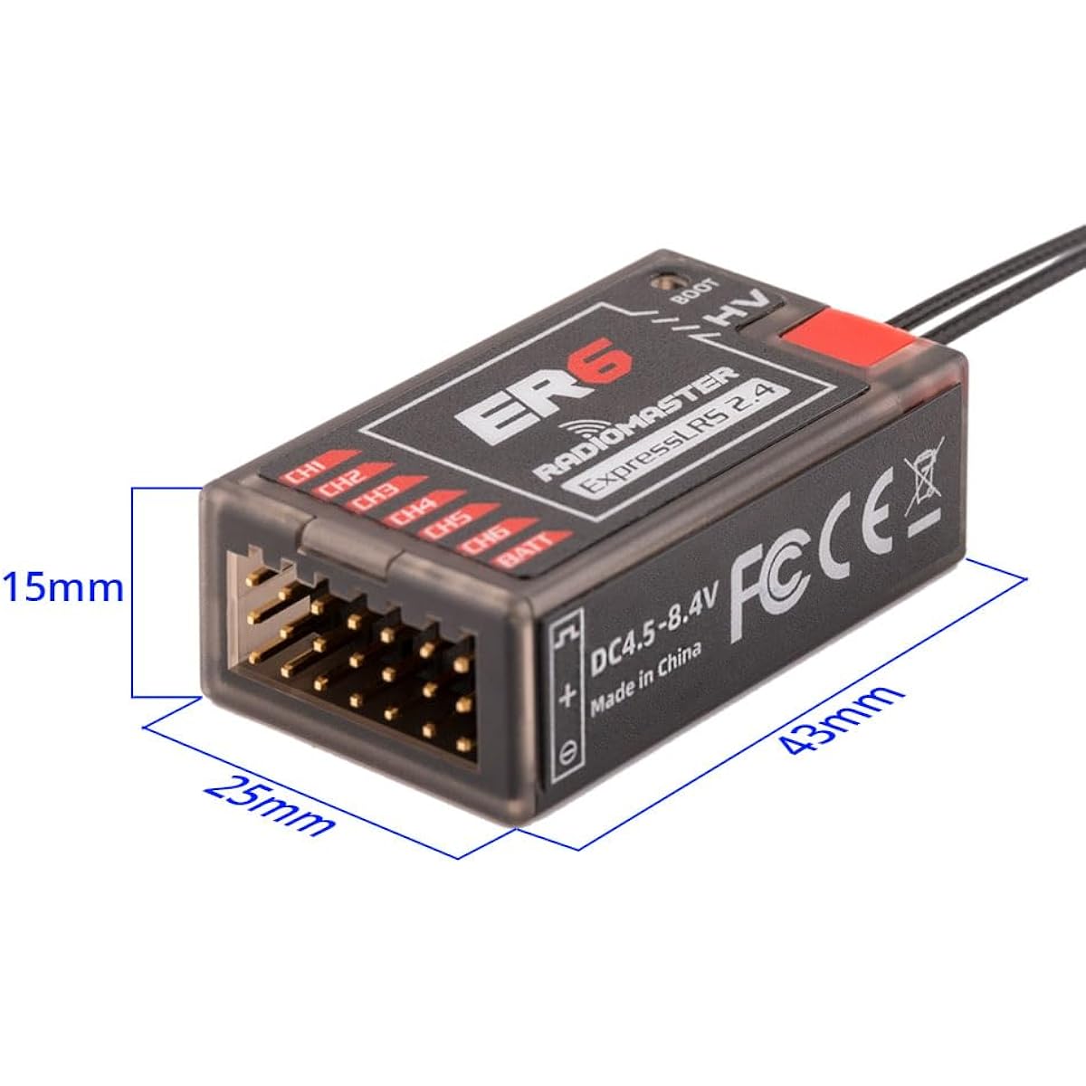 Radiomaster ER6 PWM Receiver 2.4G 6CH 100mw CRSF Support Voltage Telemetry WiFi Update for Fixed Wing Aircraft