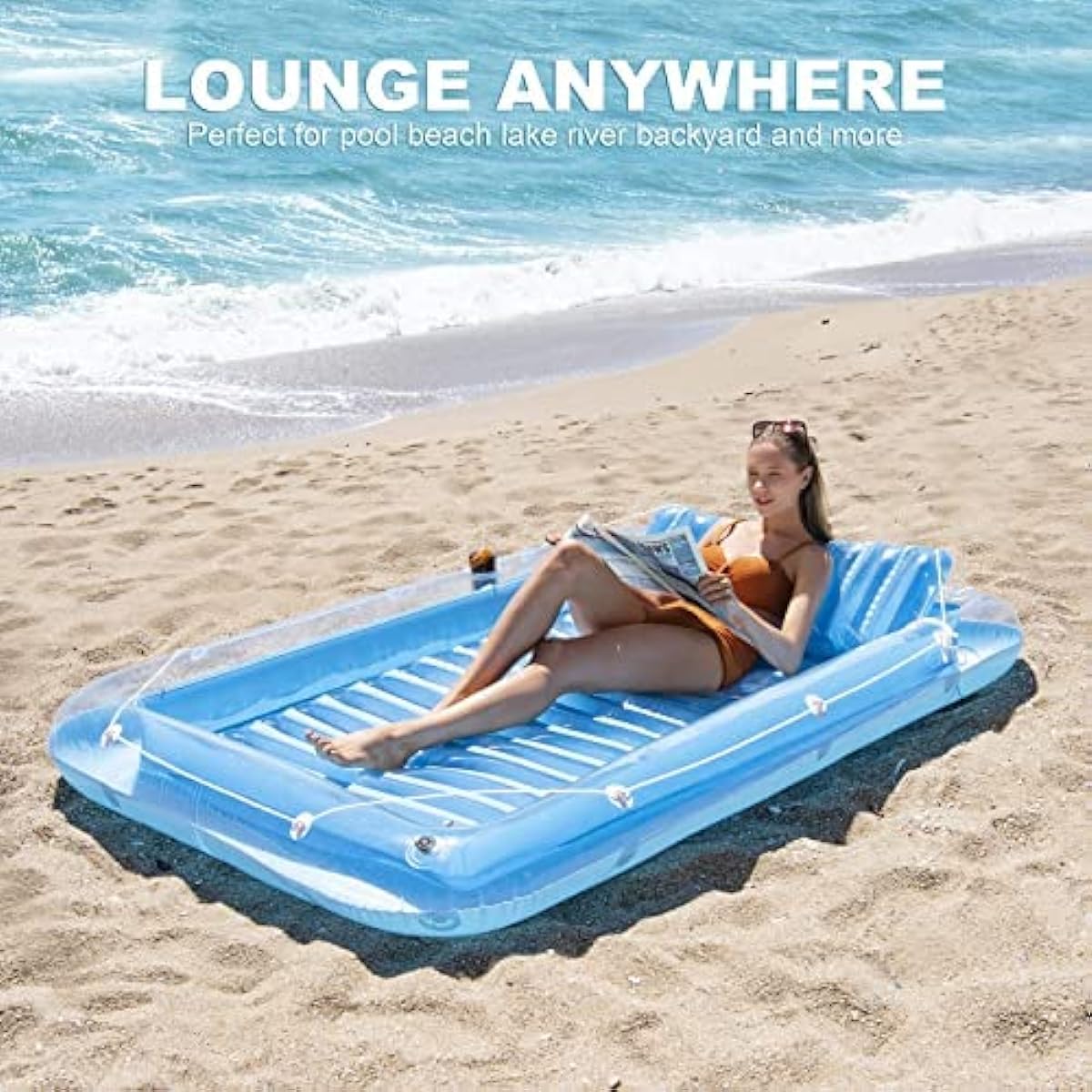 Inflatable Pool Float - Pool Lounger Raft Float for Adults Tanning Pool with Removable Pillow 4-in-1 Recliner Sunbathing Pool Float Toy