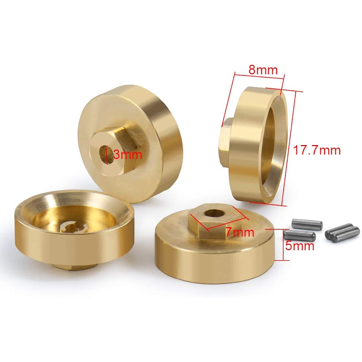 Que-T 4pcs 5mm Brass Heavy Duty Hex Adapter for 1:24 SCX24 AXI90081 RC Crawler Car